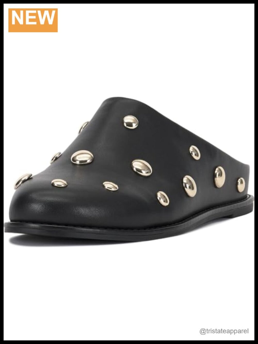 Leather Studded Flat Mule Slip-On Cushioned Casual Party